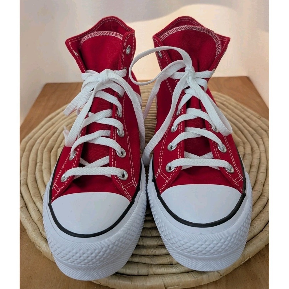 Converse All Star Chuck Taylor Sneakers Size 10 Shoes Red Canvas Lace High Top - Picture 1 of 15